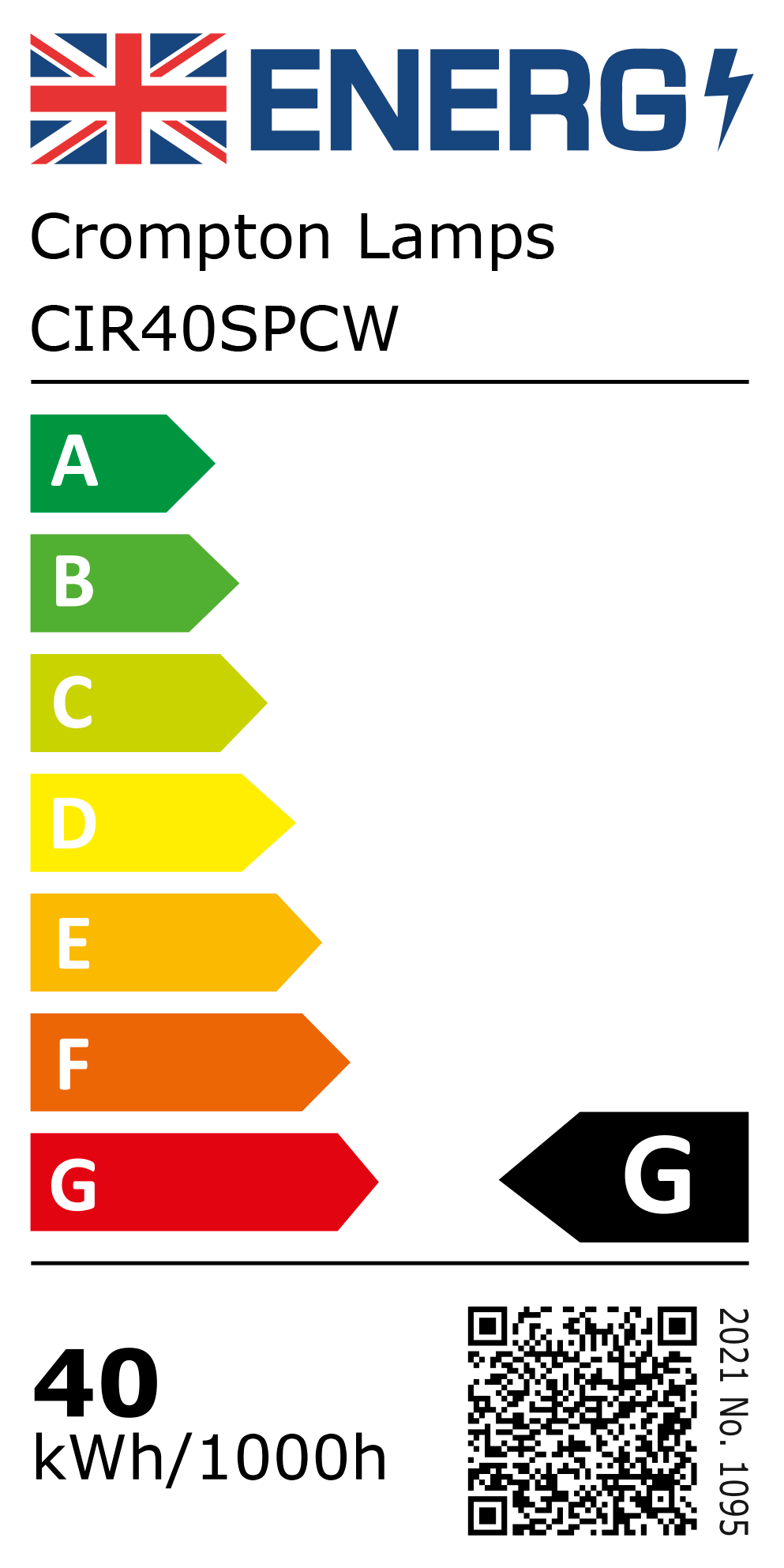 New 2021 Energy Rating Label: Stock Code CIR40SPCW