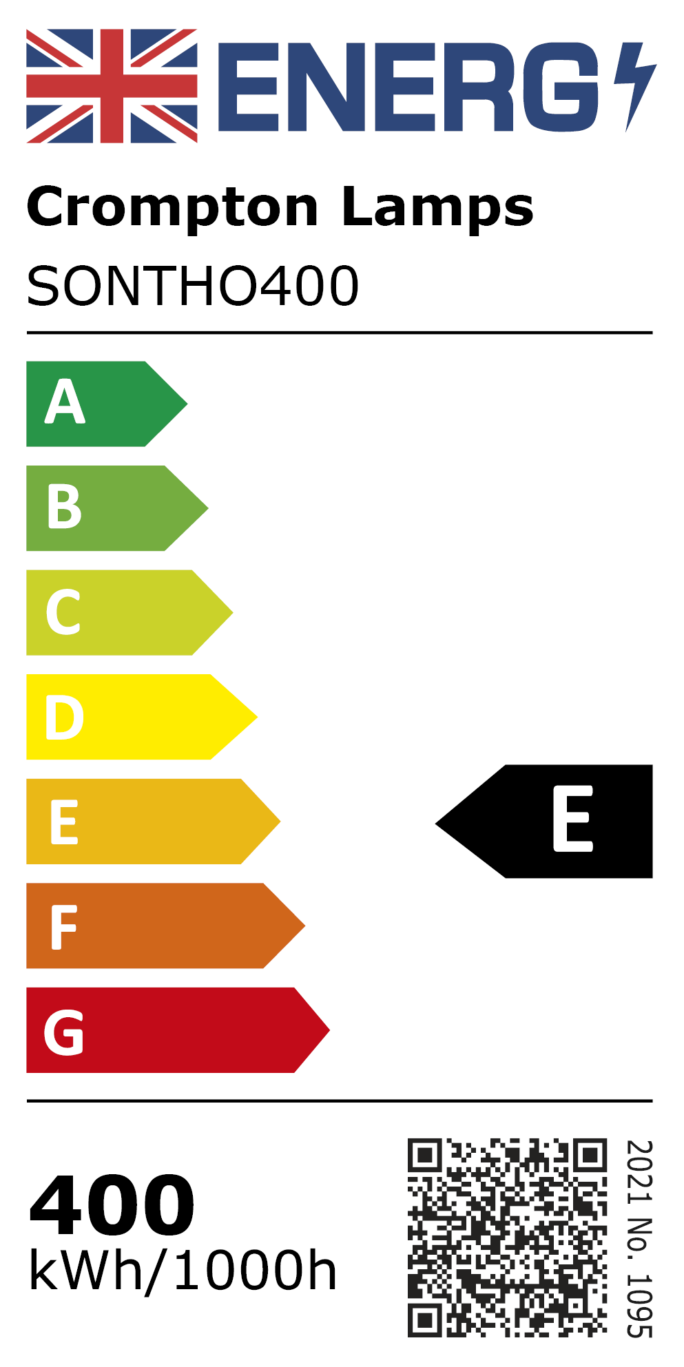 New 2021 Energy Rating Label: Stock Code SONTHO400