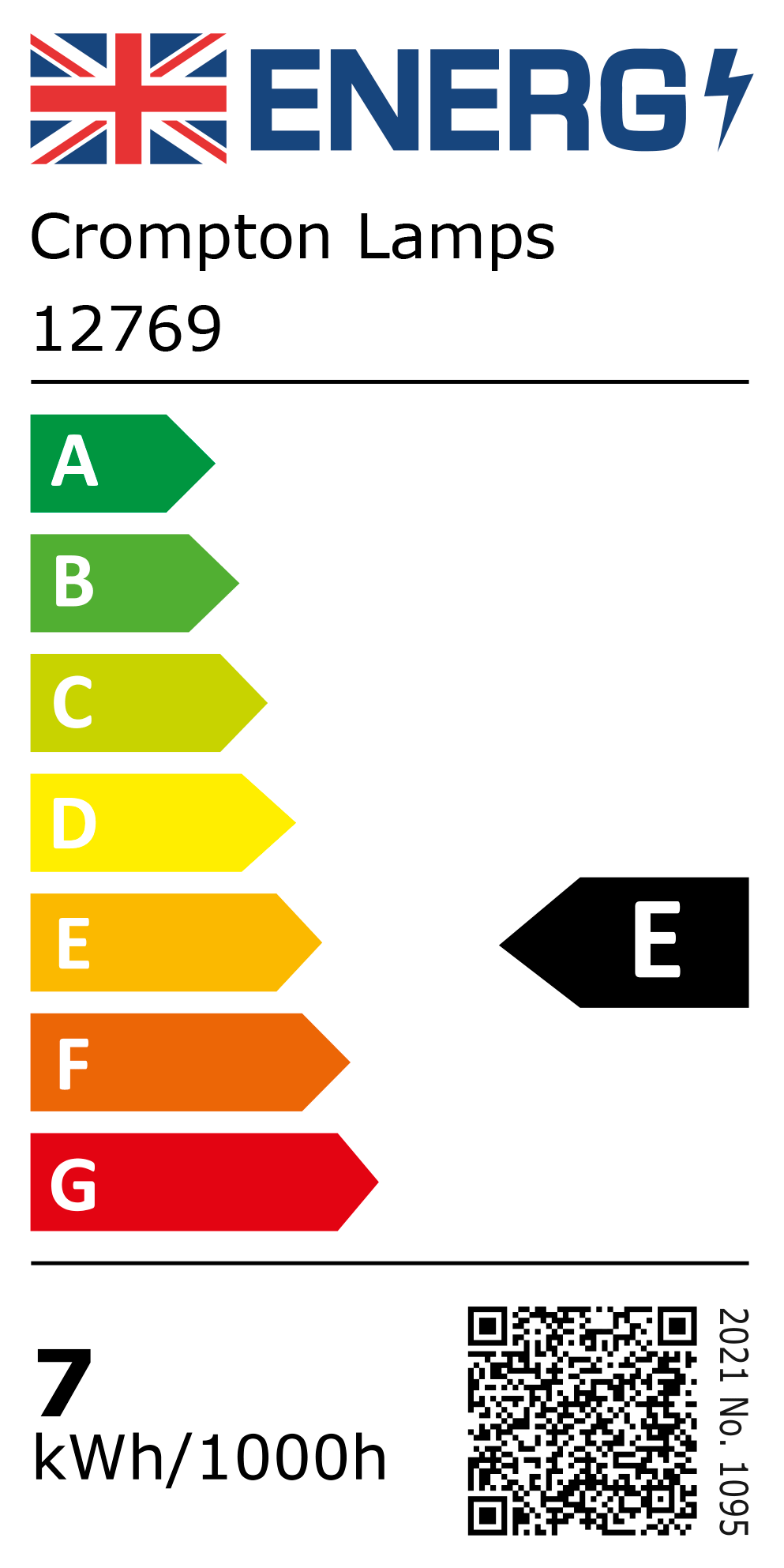 New 2021 Energy Rating Label: Stock Code 12769