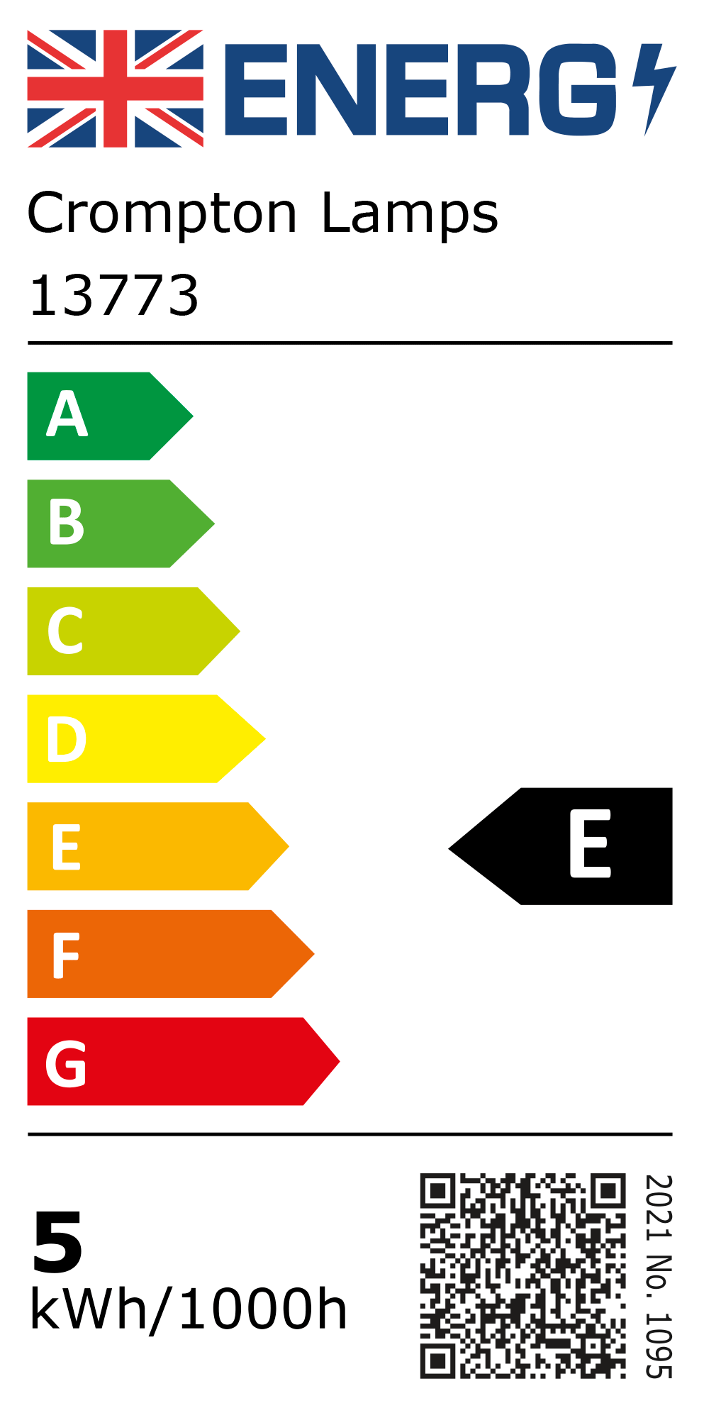 New 2021 Energy Rating Label: Stock Code 13773