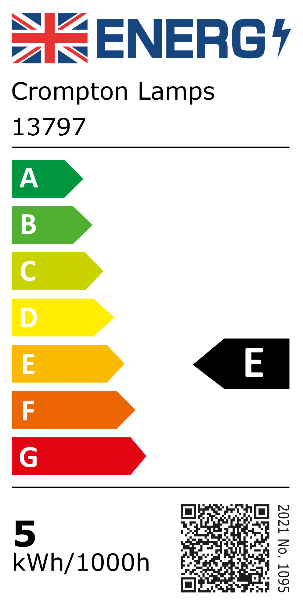 New 2021 Energy Rating Label: Stock Code 13797