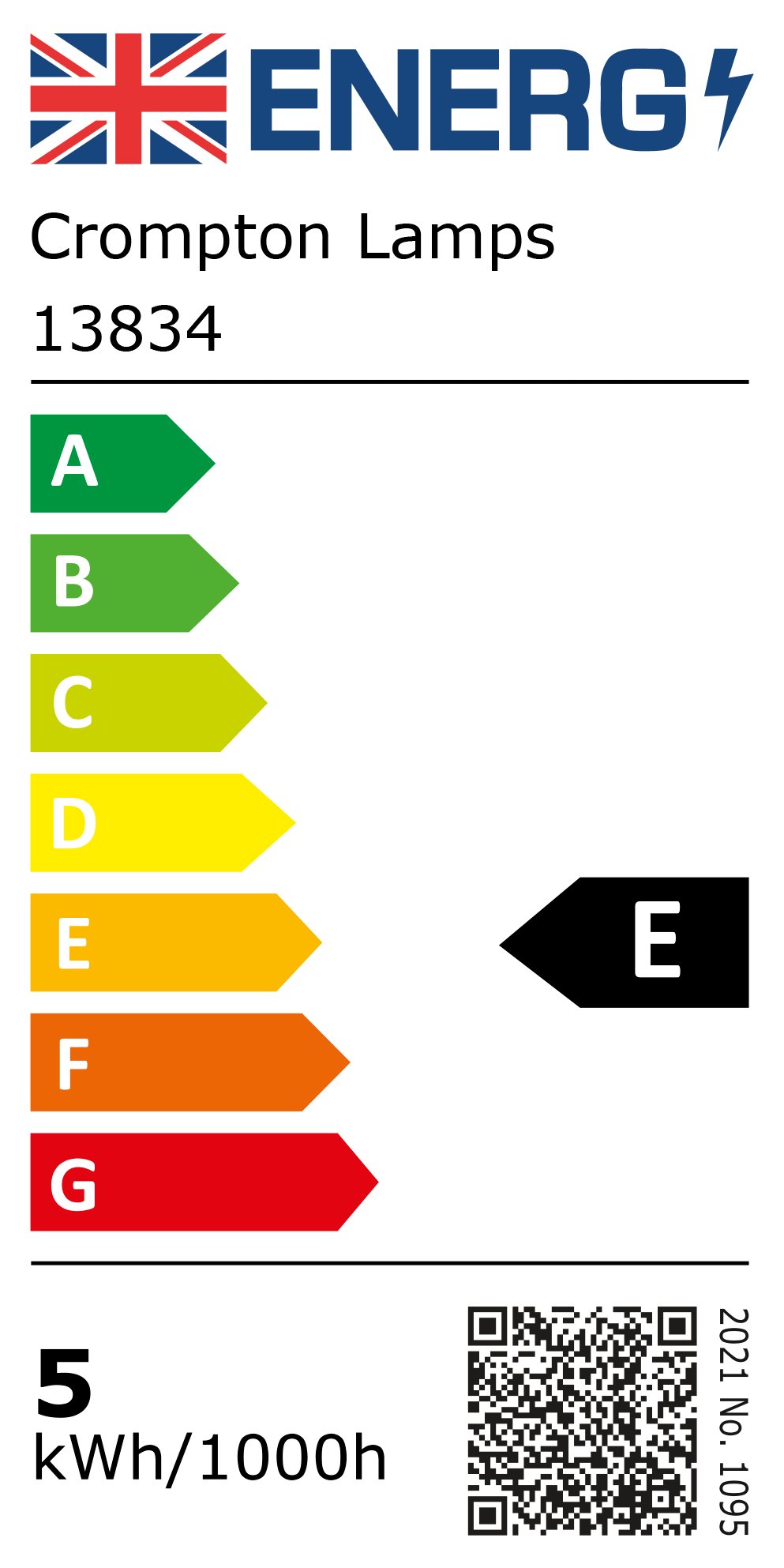 New 2021 Energy Rating Label: Stock Code 13834