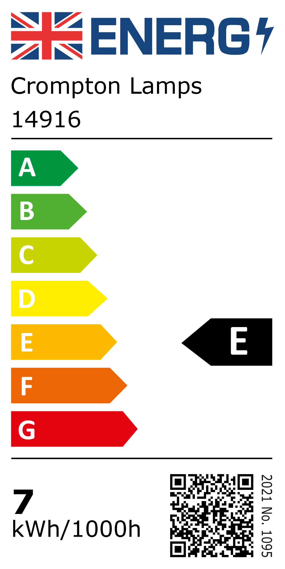 New 2021 Energy Rating Label: Stock Code 14916
