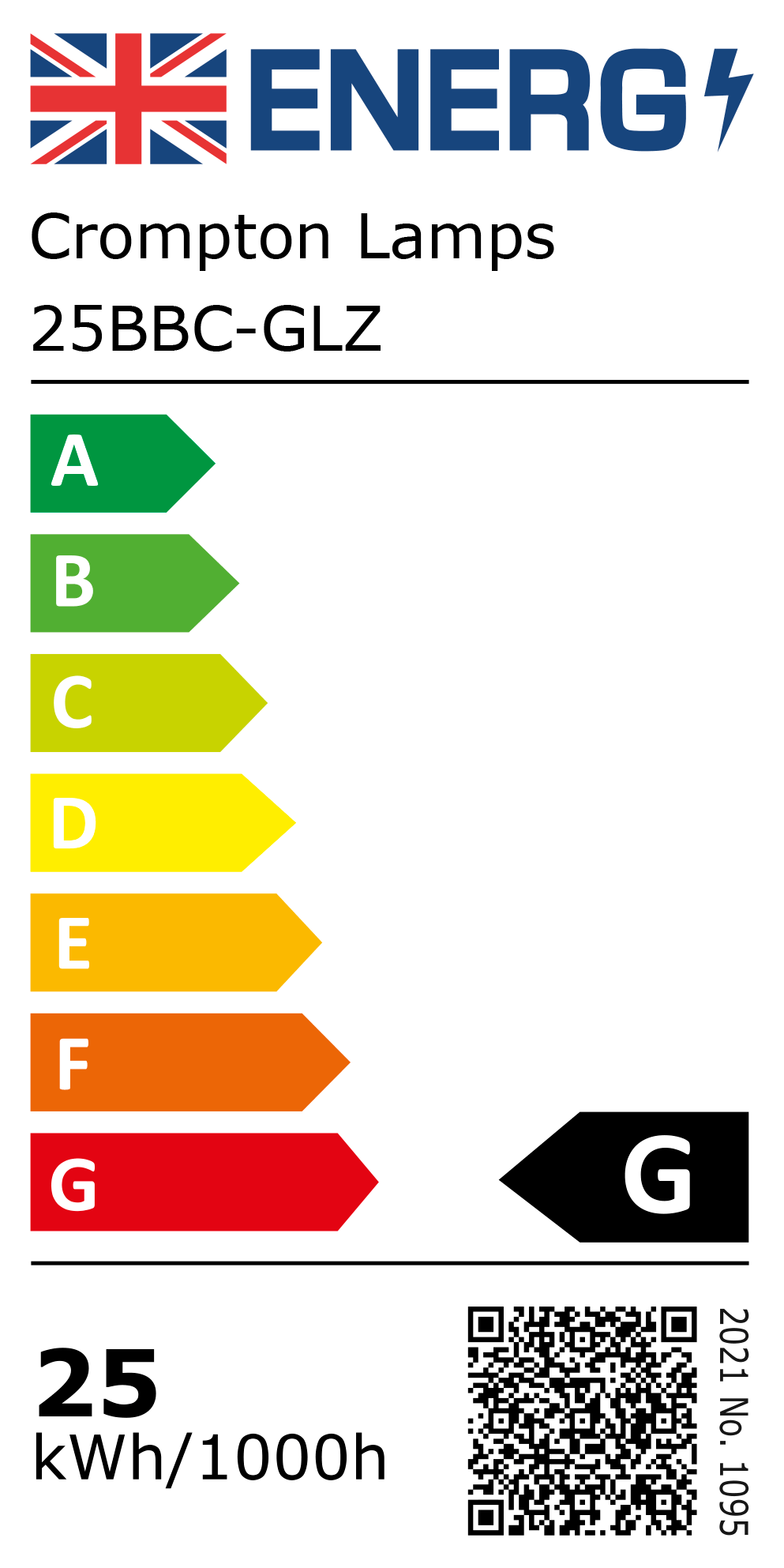 New 2021 Energy Rating Label: Stock Code 25BBC-GLZ