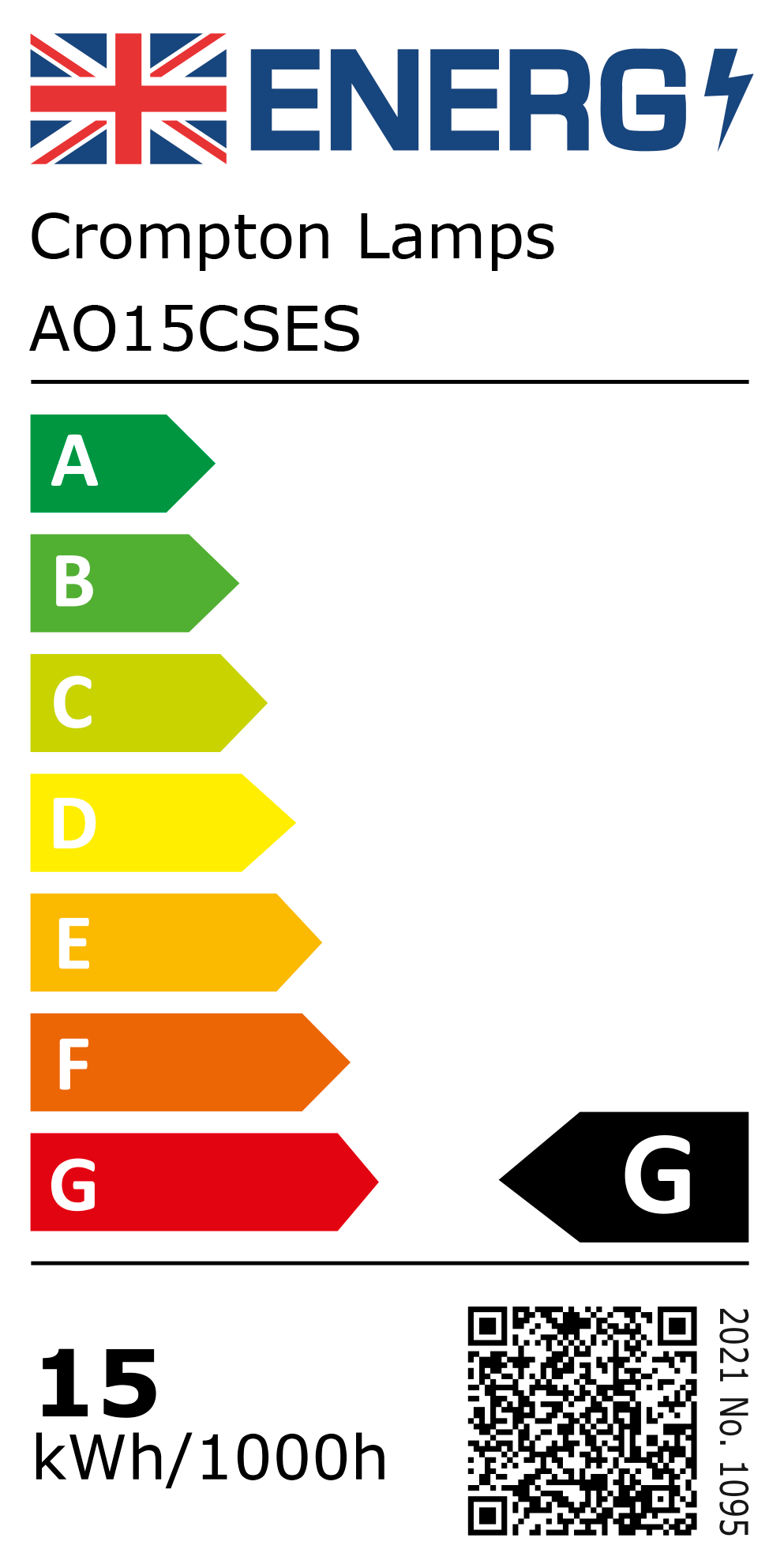New 2021 Energy Rating Label: Stock Code AO15CSES