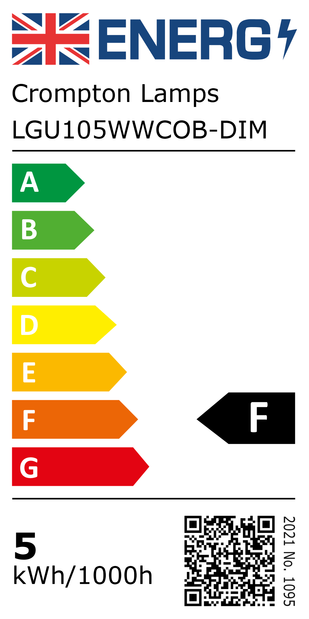 New 2021 Energy Rating Label: Stock Code LGU105WWCOB-DIM