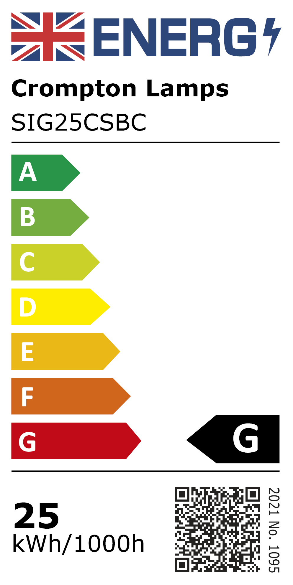 New 2021 Energy Rating Label: Stock Code SIG25CSBC